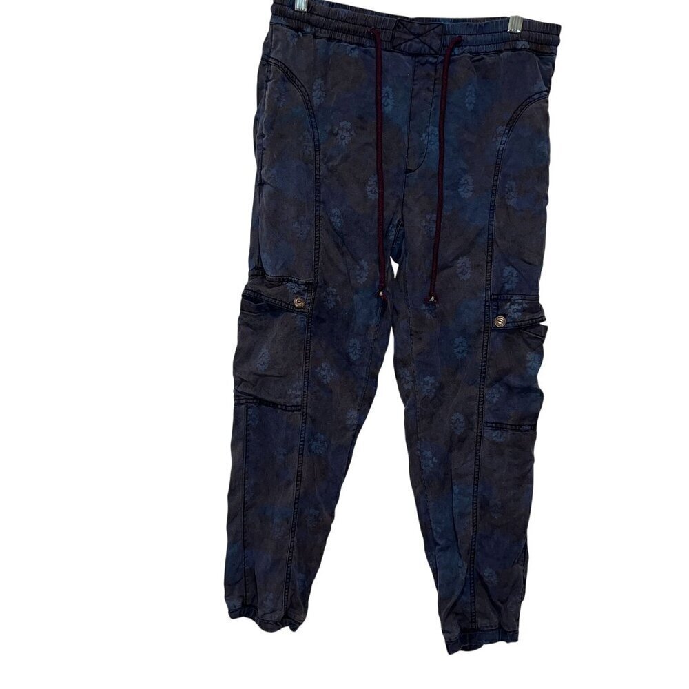 Anthropologie S Blue Cargo Jogger Pants Sz Small Floral Print Drawstring Waist W